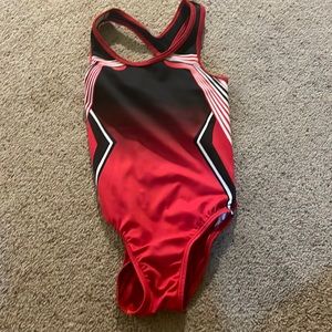 red, black and white gk leotard